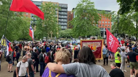 Phil Bodmer/BBC Campaigners gathered for a march