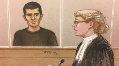 Julia Quenzler Ahmed Hassan in the dock as prosecuting counsel Alison Morgan QC speaks to the court