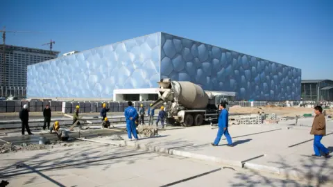 Getty Images Construction on the Olympic swimming pool in Beijing in 2008