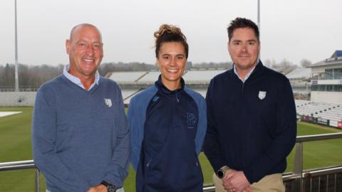 Tim Bostock, head of Durham Cricket, Rachel Hopkins and Marcus North