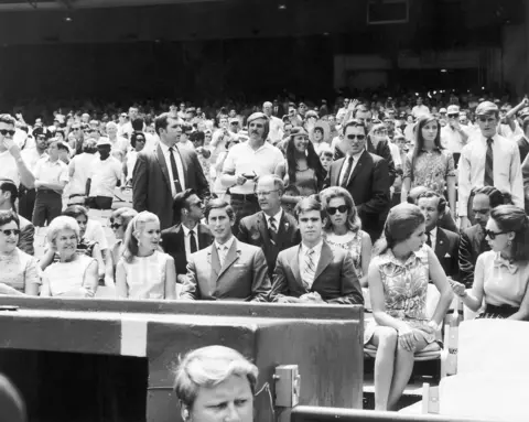 Getty Images Prince Charles and Princess Anne attend a baseball game at the RFK stadium, home of the Senators team in Washington with them was Tricia Nixon and Julia Eisenhower.