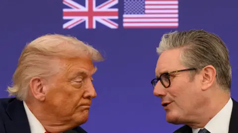 President Donald Trump and British Prime Minister Keir Starmer announce an agreement between the two countries as they hold a press conference