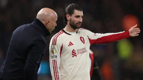 Slot with Szoboszlai in January this year talking on the touchline