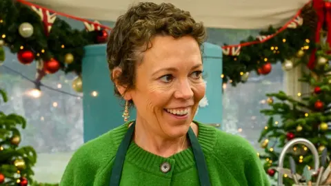 Olivia Colman in the Great British Bake Off tent