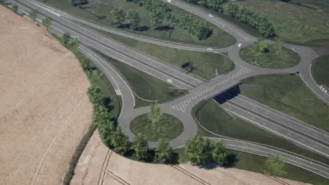 Aerial computer generated image of how the re-designed junction will look.