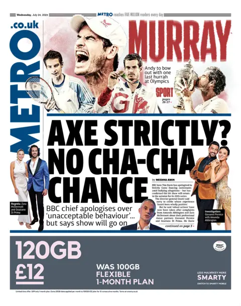 The Metro headline reads: Axe Strictly? No cha-cha chance