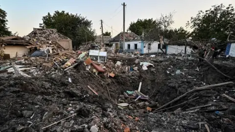 Reuters A residential house was also destroyed in strikes on Chaplyne