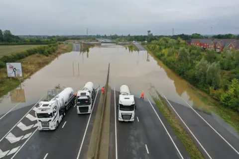 PA Flooding on A421 in Marston Moretaine, Bedfordshire