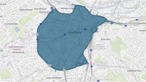 Sheffield City Council Map of Sheffield clean air zone