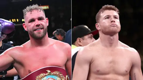 A split image of boxers Billy Joe Saunders (left) and Saul 'Canelo' Alvarez (right)