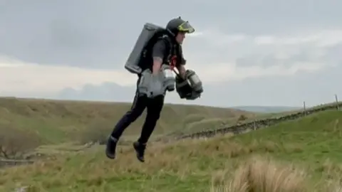 Jamie Walsh testing the jet suit