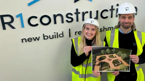 BBC Abi Bebb and a builder with a photo