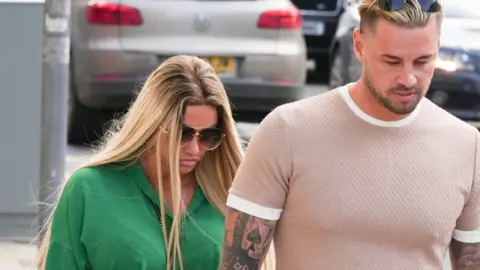 Eddie Mitchell Katie Price arriving at Lewes Crown Court for sentencing with fiancé Carl Woods