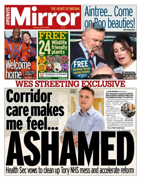 The headline on the front page of the Sunday Mirror reads: "Corridor care makes me feel... ASHAMED."