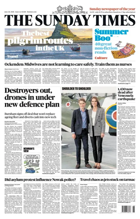 The headline on the front page of the Sunday Times reads: "Destroyers out, drones in under new defence plan."