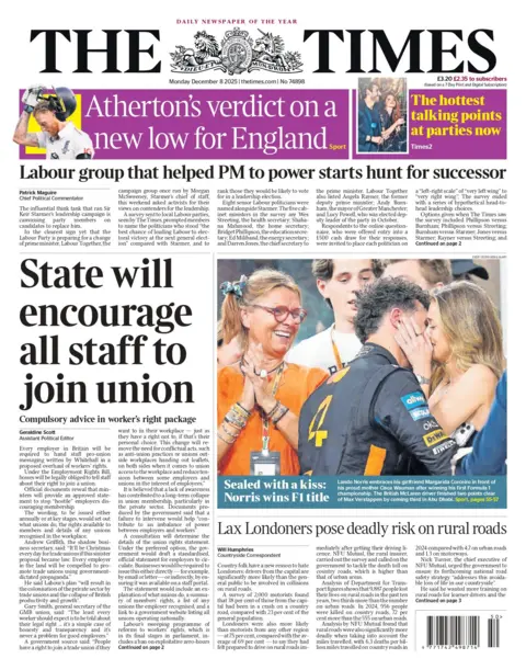 Compulsory advice in worker's right package," reads the headline on the front page of the Times.