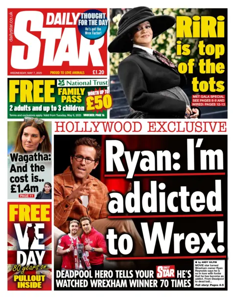 The headline on the front page of the Daily Star reads: "Ryan: I'm addicted to Wrex!"