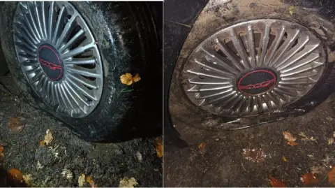 HANDOUT The burst tyre on Ms Barrows' car