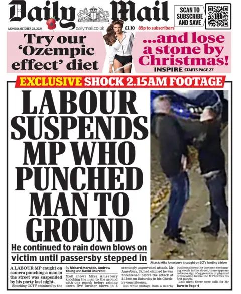 The main headline on the front page of the Daily Mail reads: 