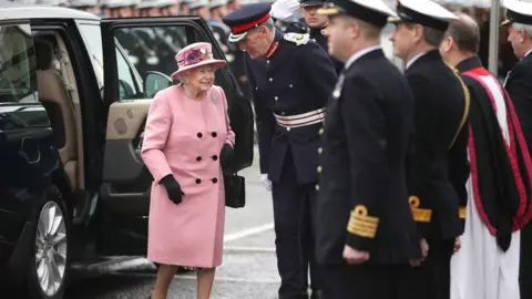 WPA Pool/Getty Images The Queen next to HMS Ocean