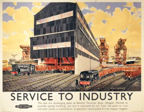 Getty Images Poster produced for British Railways showing a new ore discharging plant in Glasgow