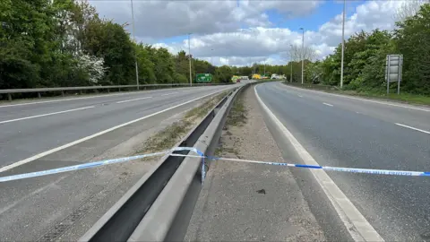 Richard Knights/BBC A police cordon has been put in place on the A14 after a serious crash