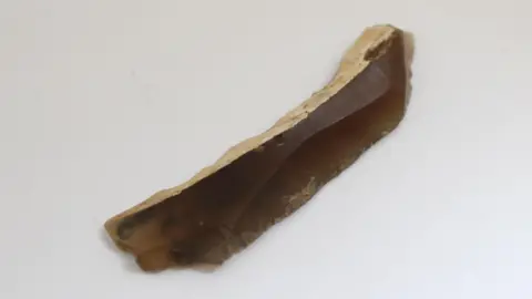 Archaeological Research Services A Mesolithic flint blade placed on a plain white background