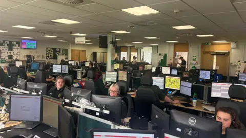 The ambulance control centre in Exeter where call-handlers take 999 calls