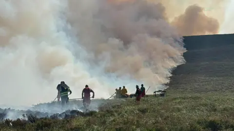 several people beating down smoking grass on a hillside
