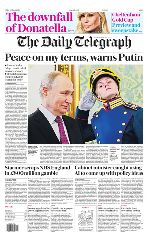 The Daily Telegraph front page 