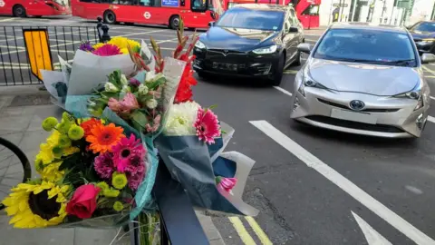 London Cycling Campaign Flowers at laid for Dr Marta Krawiec