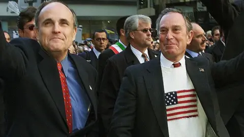 Getty Images Bloomberg with his predecessor as mayor, Rudy Giuliani, in New York on 8 October, 2001.