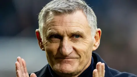 Tony Mowbray is greeted by the West Bromwich Albion fans before watching Saturday's 1-1 home draw with Stoke City 