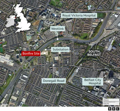 A map showing the bonfire's location.