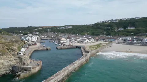 Gemma Laister BBC A grab from drone footage showing overhead shot of Cornwall 
