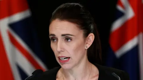 Getty Images Prime Minister Jacinda Ardern gives a speech in March