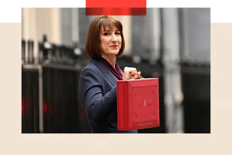 Getty Images Rachel Reeves poses with the red Budget Box as she leaves Downing Street
