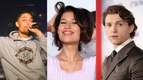 Getty Images Loyle Carner, RAYE and Tom Holland