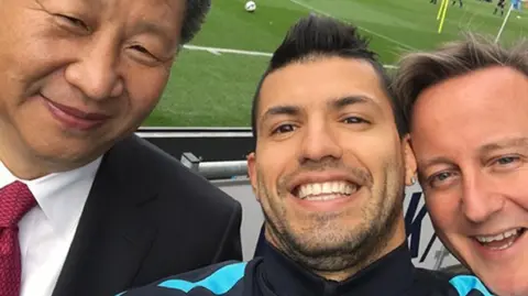 Xi Jinping, Sergio Aguero and David Cameron