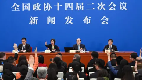 Getty Images Liu Jieyi spokesperson for the second session of the 14th CPPCC National Committee, attends a press conference at the Great Hall of the People on March 3, 2024 in Beijing, China