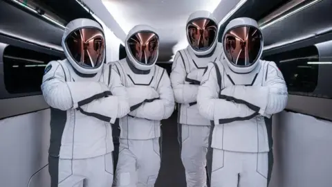 SpaceX Four SpaceX astronauts in their upgraded space suits