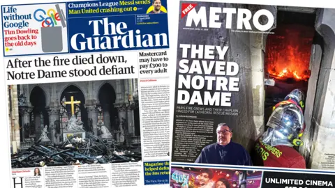 The Guardian and Metro front pages on 17 April 2019