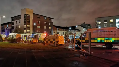 Police vehicles near Ibrox