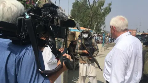 BBC team interview Taliban border guard