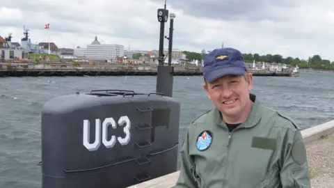 Getty Images Peter Madsen pictured with his home-made submarine on 31 May 2017