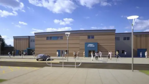 Gaming International An artist's impression of the back of the proposed new grandstand at Swindon's Abbey Stadium