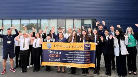Gooderham PR Felixstowe School teachers and pupils celebrating good Ofsted report