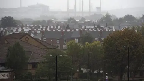 Getty Images Rotherham skyline view, of houses in mist