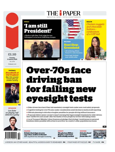 "Over-70s face driving ban for failing new eyesight tests" reads the headline on the front page of The i Paper.