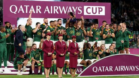 South Africa defeated New Zealand in the Qatar Airways Cup at Twickenham before the 2023 World Cup 